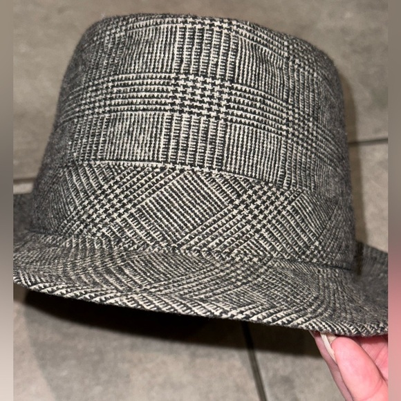 DAVID & YOUNG HOUNDSTOOTH BLACK AND WHITE WOOL BLEND FEDORA UNISEX - Picture 5 of 13